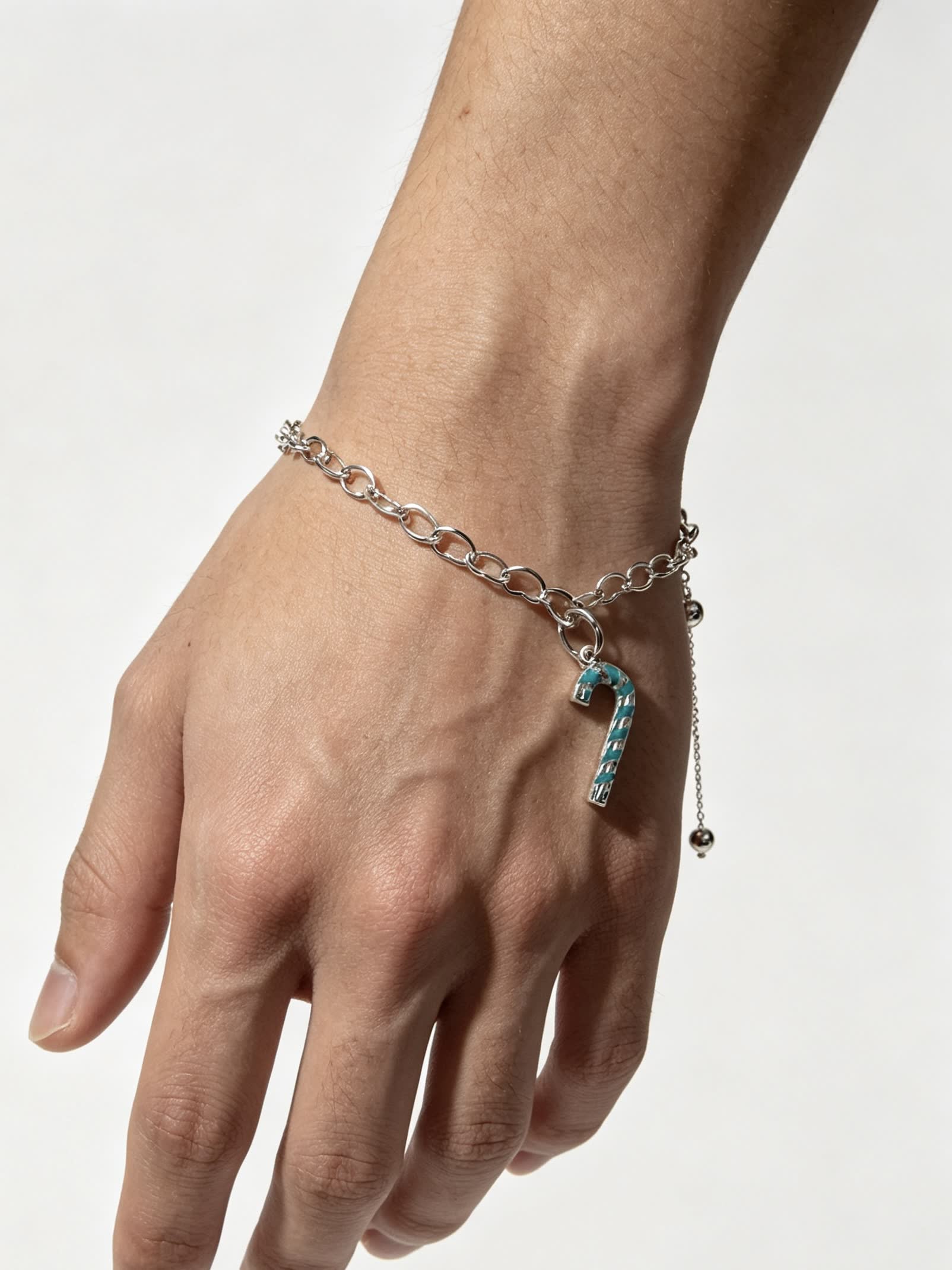 Tiffany & Co. Silver Blue Enamel Candy Cane Charm Bracelet